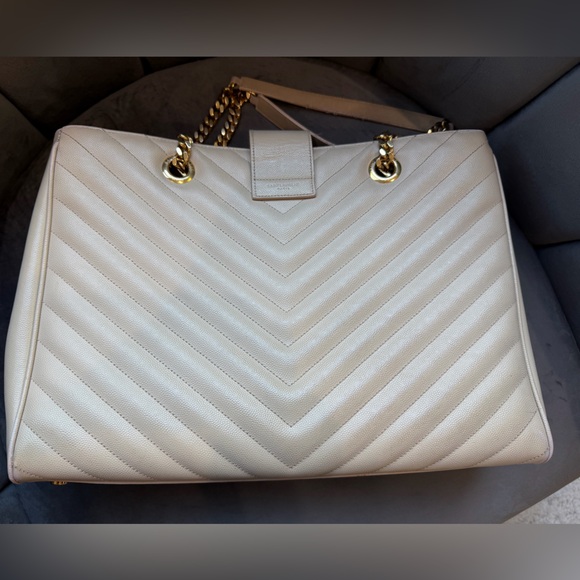 Reserved-Saint Laurent Monogram Shopper Tote Bag Quilted Tan - Picture 4 of 17